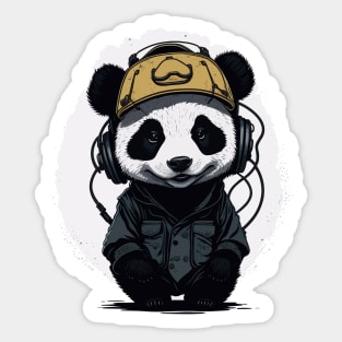 baby panda wearing a Japanese hat Sticker